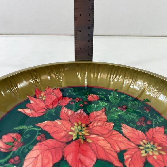 Set 2 Holiday-Themed Metal Serving Trays With Winter Scene & Poinsettia Design - Picture 12 of 14